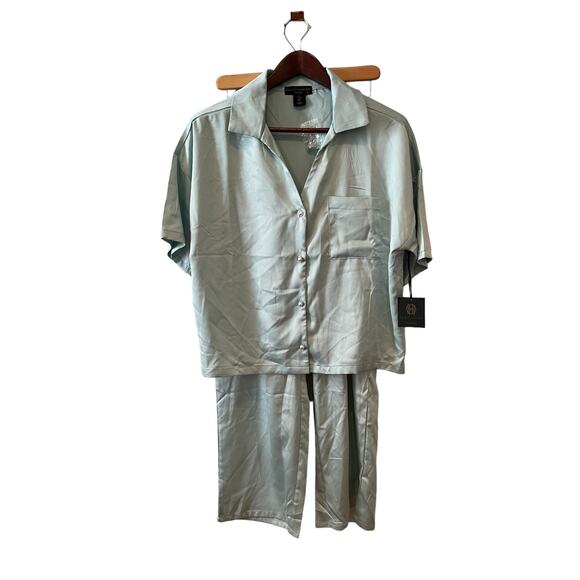 House of Harlow 1960 Boyfriend Pajama Loungewear Set Mint Green M - Picture 1 of 9